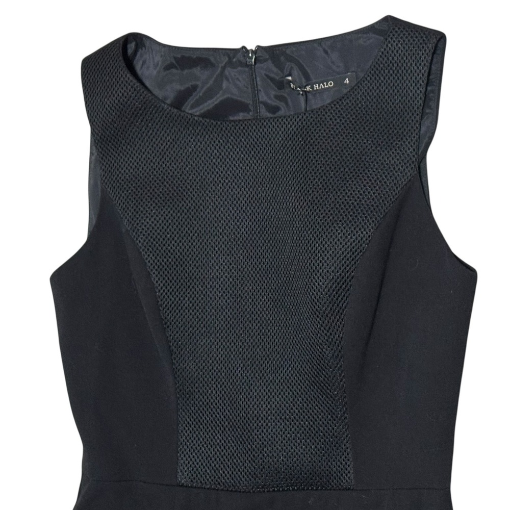 Black Halo NWT Black Mixed Media Mesh Hem Cocktail Sz‎ 4 LBD Formal Chic Evening - Picture 5 of 13